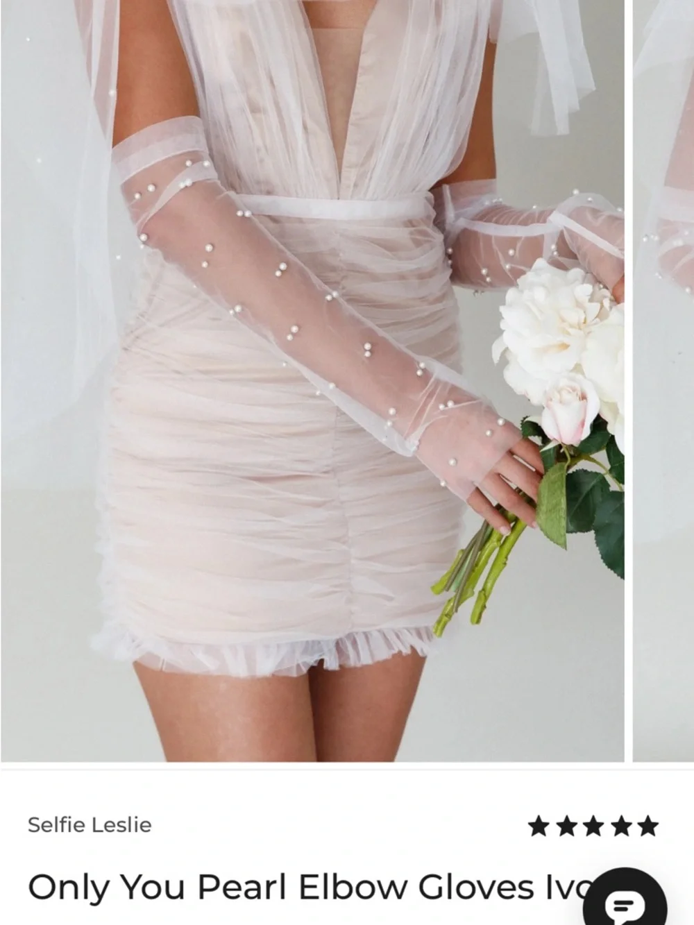 Selfie Leslie Ivory Sheer Pearl Elbow Gloves